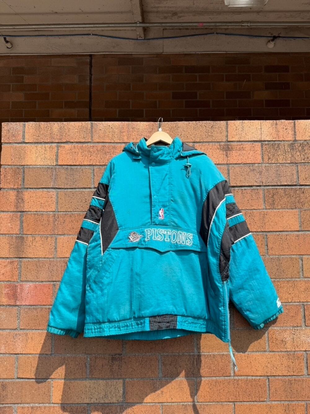 90s Starter Detroit Pistons Vintage Teal Hooded Puffer Anorak Jacket Apex One